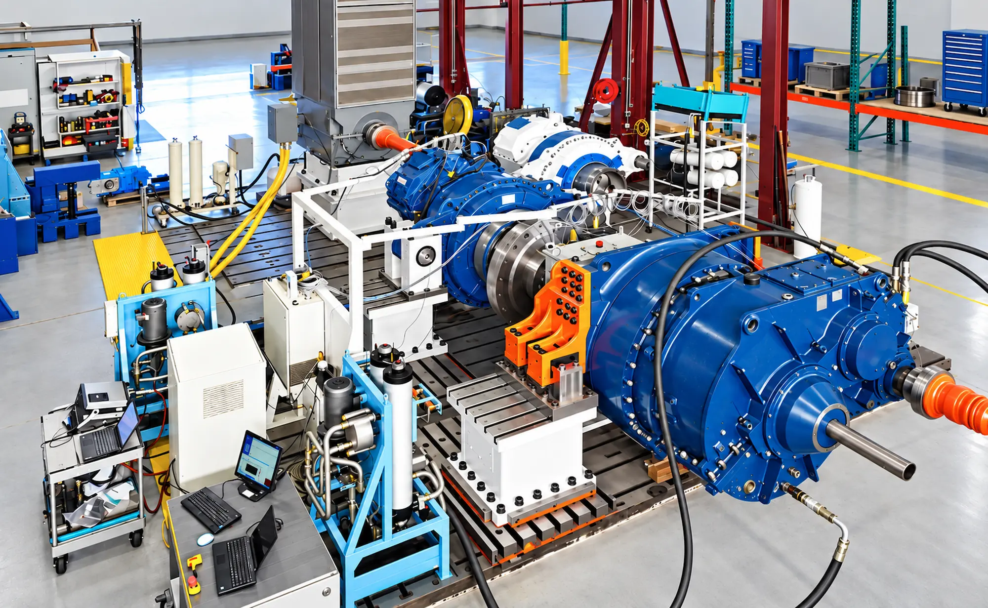 Wind turbine gearbox test bench at ABS Wind turbine gearbox test bench at ABS Wind’s workshop in Big Spring, Texas.
